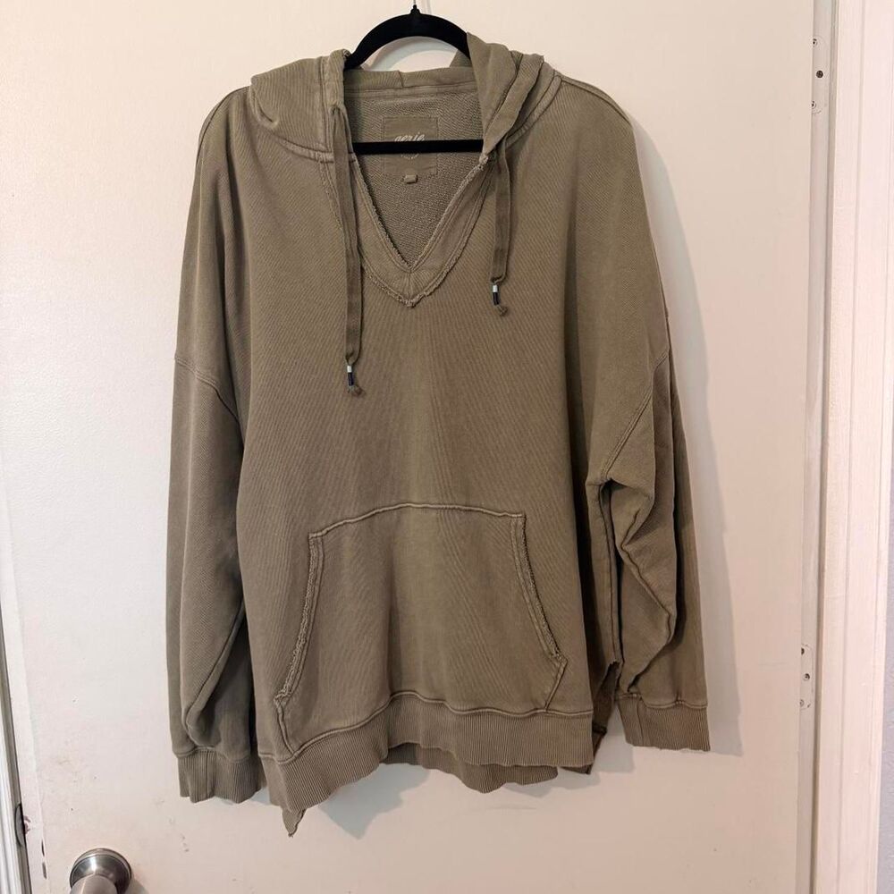 Aerie Oversized French Terry Pullover Hoodie Dusty Sage